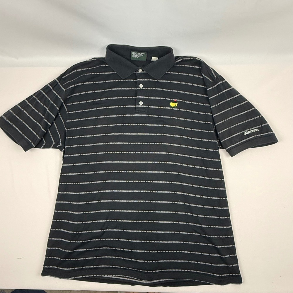 Masters‎ Collection Mens XL Black Striped Mercerized Cotton Golf Polo Shirt Logo